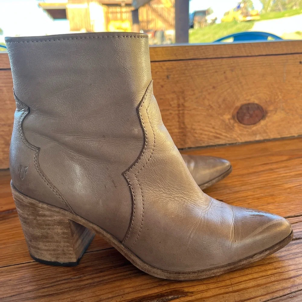Classic Women's Taupe Ankle Booties - Zip Side